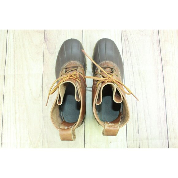 LL Bean Lace Up Unlined Ankle Duck Boots Brown Leather Round Toe Size 8 M - Picture 7 of 10